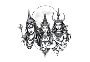 Lord Shiva, Godess Kali, Godess Lilith Together with the moon in the background tattoo idea