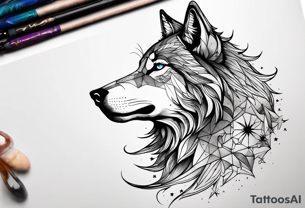 Constellation, animal wolf snow , géométric tattoo idea