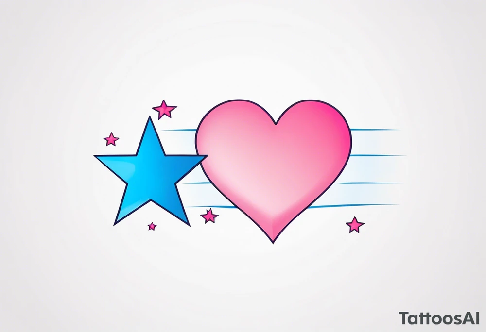Two pink hearts one blue heart small star in a straight line tattoo idea