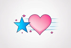 Two pink hearts one blue heart small star in a straight line tattoo idea