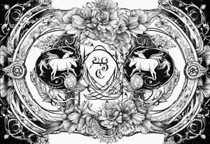 Zodiac sign Pisces and Sagittarius over 2 Leo and 2 Capricorn tattoo idea