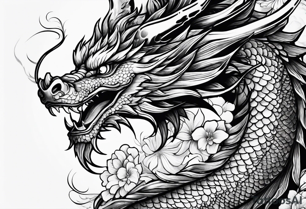 dragon flowers tattoo idea