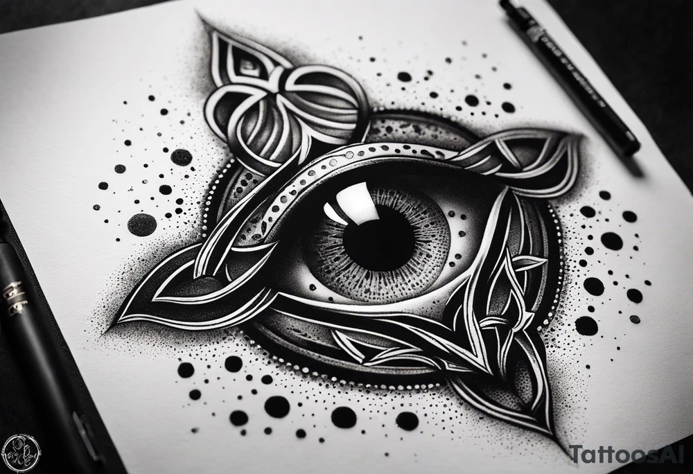 Triquetra tattoo with an eye dripping blood in the center of the pattern. tattoo idea