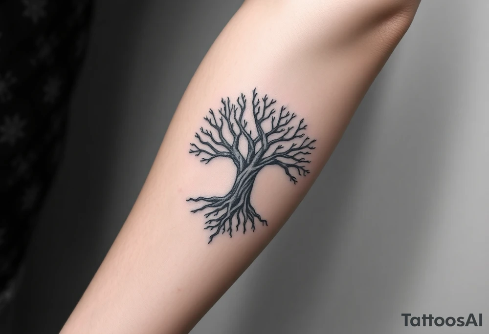 mystical tree of life with cosmic roots and celestial branches old Norse tattoo idea