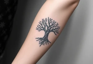 mystical tree of life with cosmic roots and celestial branches old Norse tattoo idea