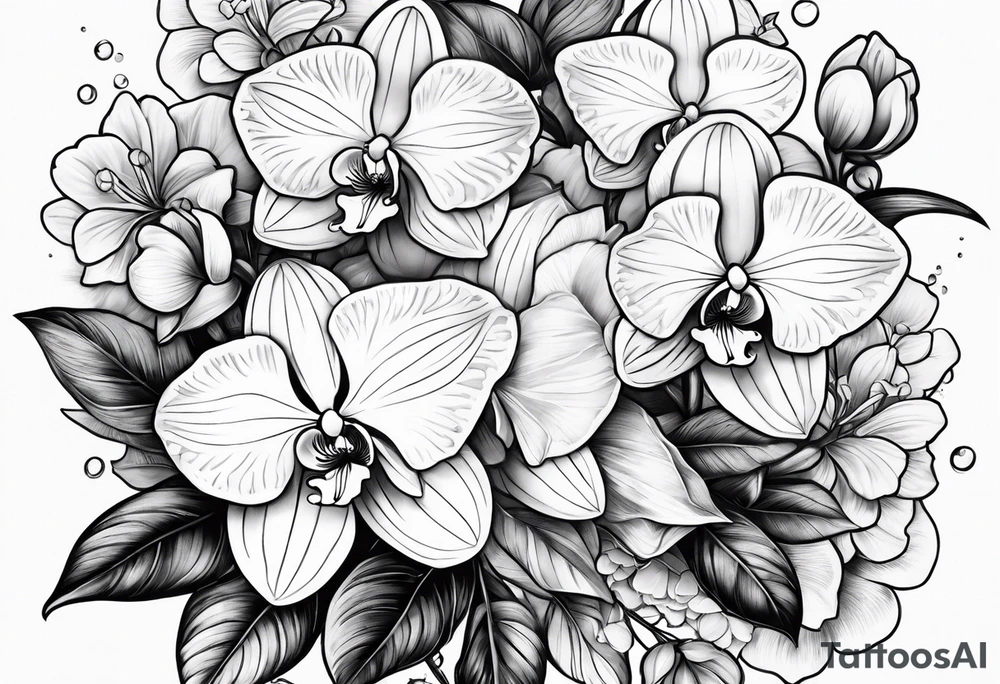 2 inch bouquet with hydrangeas and orchids tattoo idea 2 inch bouquet with hydrangeas and orchids tattoo idea