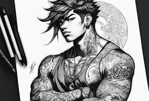 A male black anime character tattoo idea