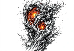 A ripped-skin illusion showing carbon fiber muscles and glowing orange pistons in motion. tattoo idea