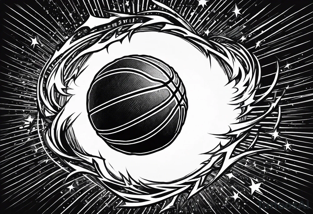 Basketball as a shooting star in a black hole that’s a basketball hoop tattoo idea