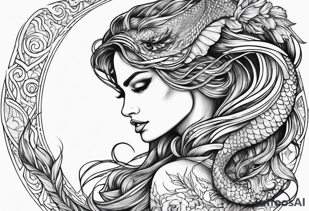 flowing serpent tail mermaid tattoo idea