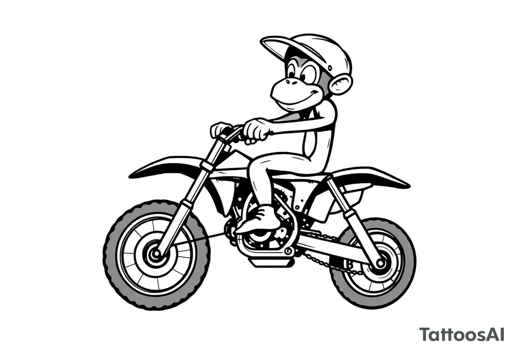 Cartoon monkey with helmet on a dirtbike doing a wheelie tattoo idea