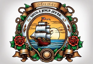 american traditional ship. rope border tattoo idea