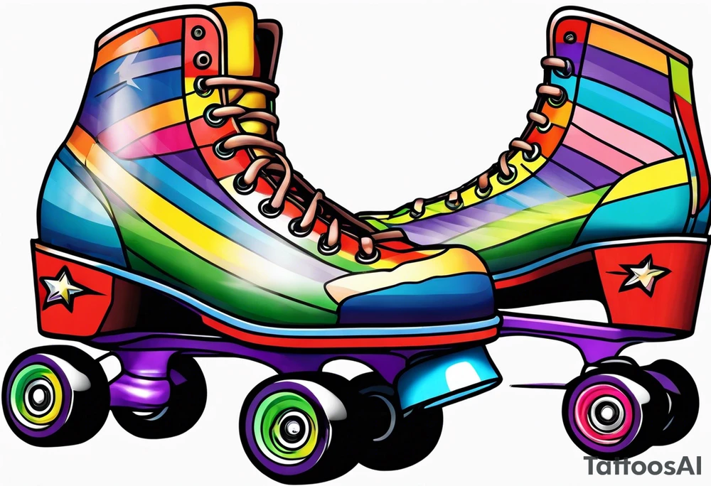 rainbow striped roller skates tattoo idea