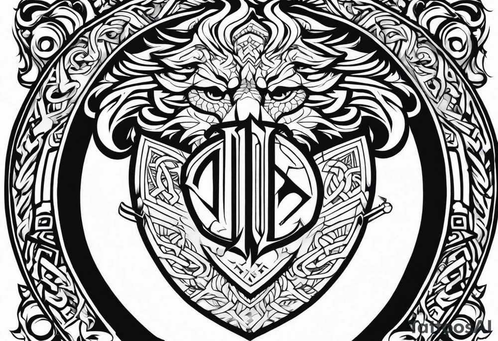 Valhalla sword shield dragon axe Valknut tribal lion tattoo idea
