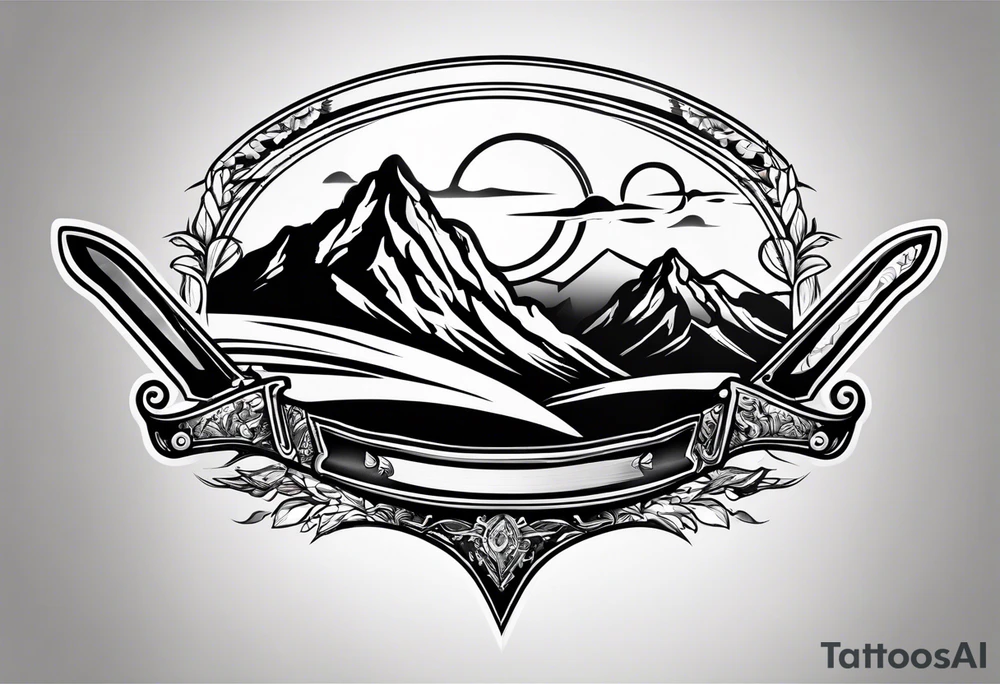 Chef knive with mountain range on the blade tattoo idea