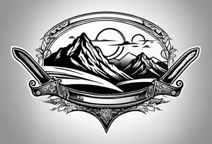 Chef knive with mountain range on the blade tattoo idea