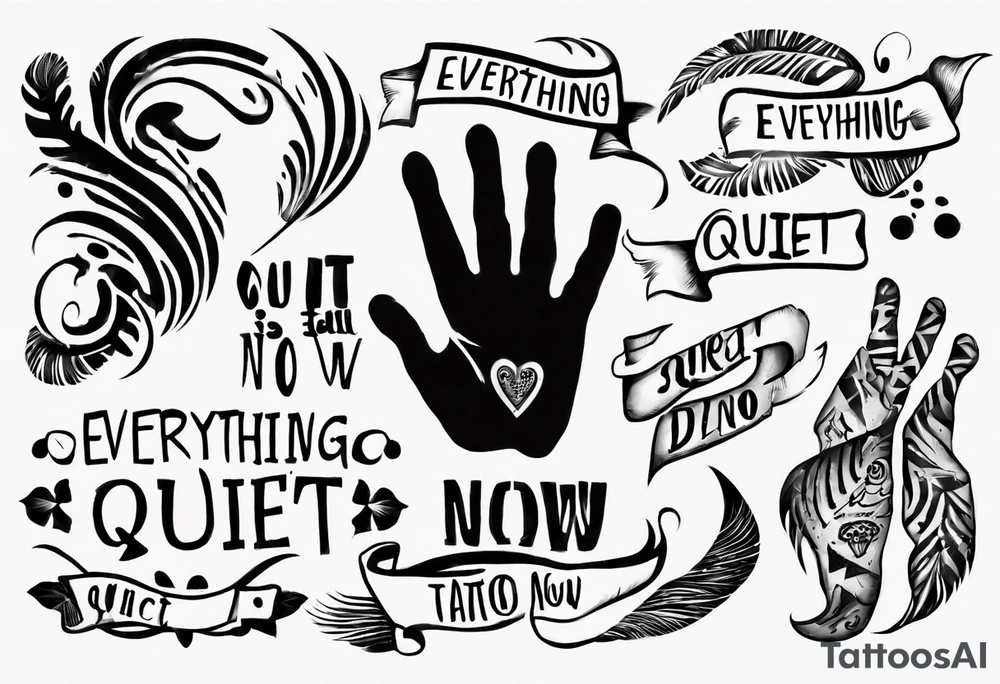 Handprint with words “Everything is Quiet Now” tattoo idea