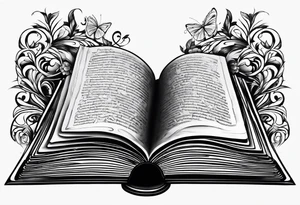 A open book with pages surrounding it tattoo idea