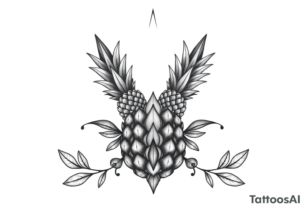 Bushy crown pineapple vagina,  design to go over vagina , erotic vagina  area design, anus to be at the bottom tattoo idea