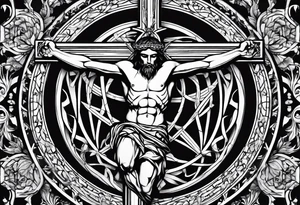 Crucified man in rom
an numerals circle tattoo idea