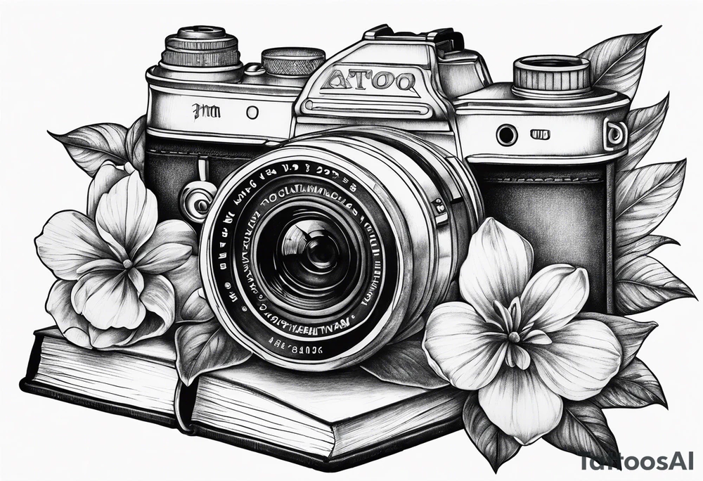 Flower, camera, book tattoo idea