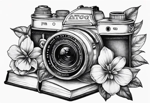 Flower, camera, book tattoo idea