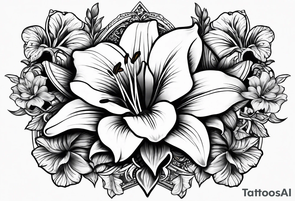 Vintage gear with lily flower. tattoo idea