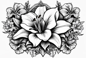 Vintage gear with lily flower. tattoo idea