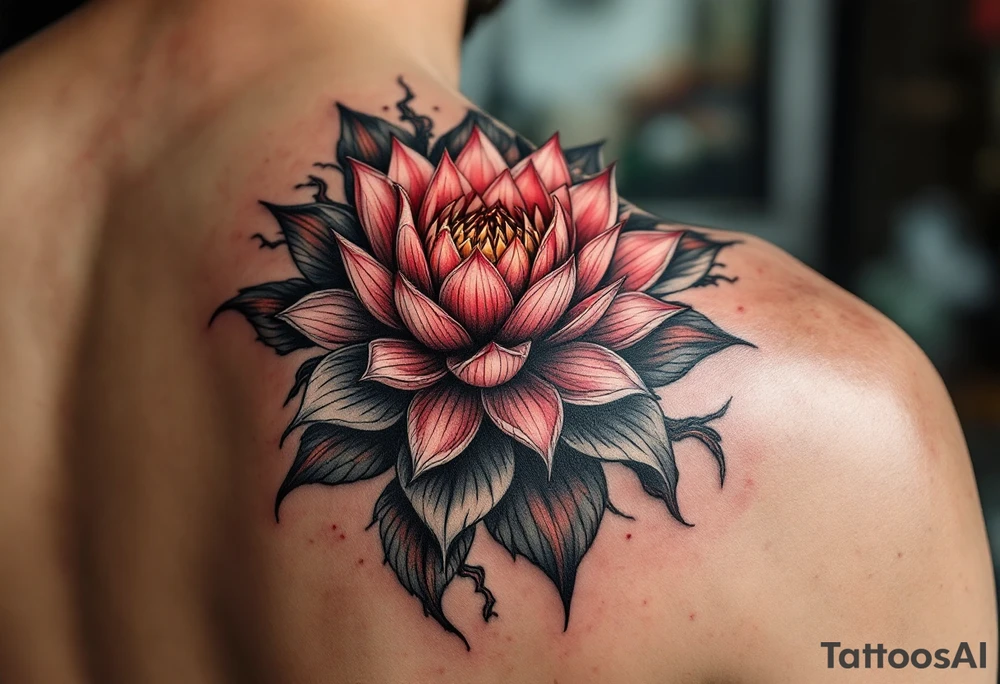animal and lotus (make red and black) tattoo idea