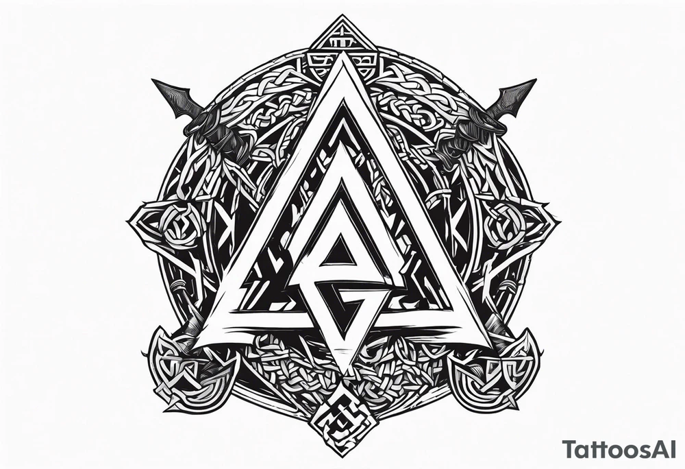Valhalla sword shield axe barbed wire chains valknut fire tattoo idea
