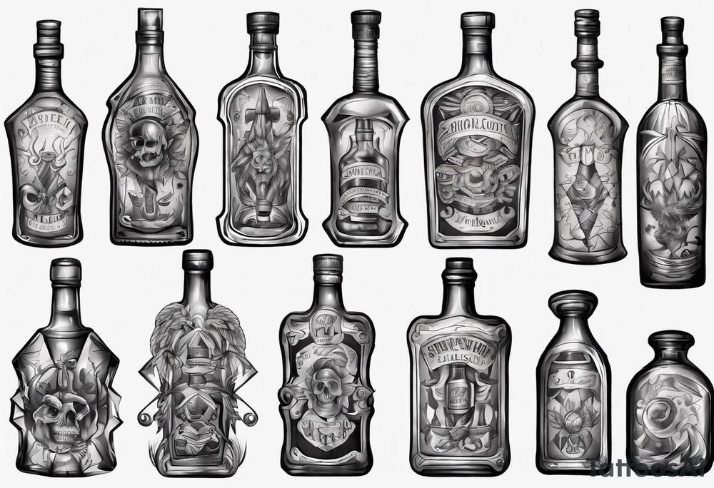 Old alcohol bottles tattoo idea