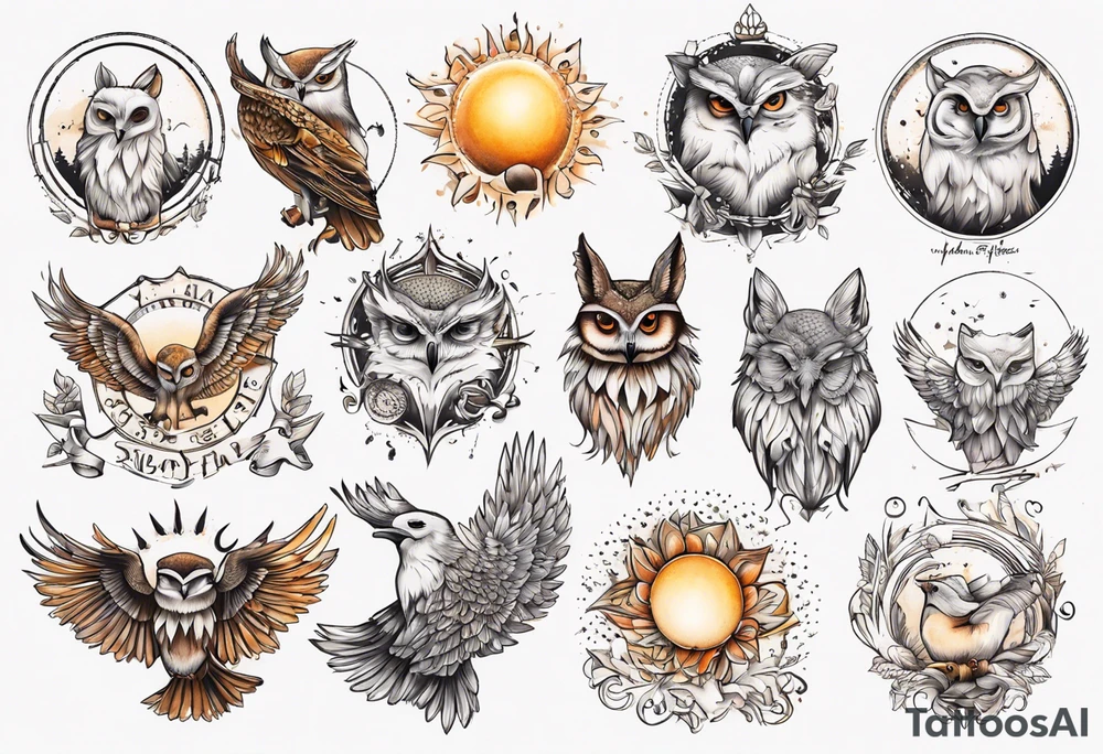 halb 
Fuchs halb Eule unter der Sonne mit dem Schriftzug Sapere Aude tattoo idea