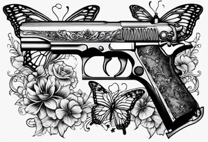 Small Gun and butterflies tattoo idea
