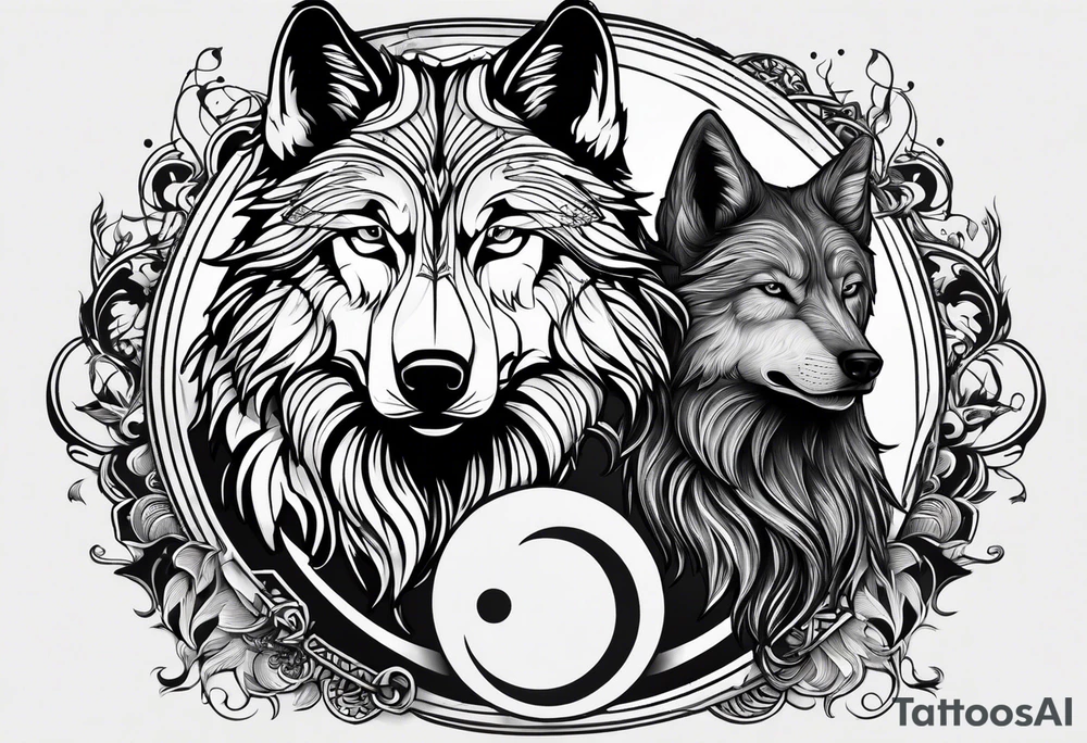 black wolf and white wolf in a ying yang style tattoo idea