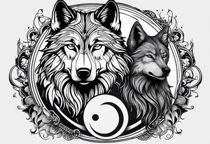 black wolf and white wolf in a ying yang style tattoo idea