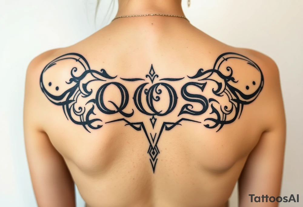 text reading "QOS" across a womb tattoo tattoo idea