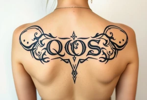 text reading "QOS" across a womb tattoo tattoo idea