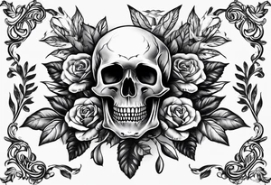 Skull and bones with leafs forearm tattoo idea