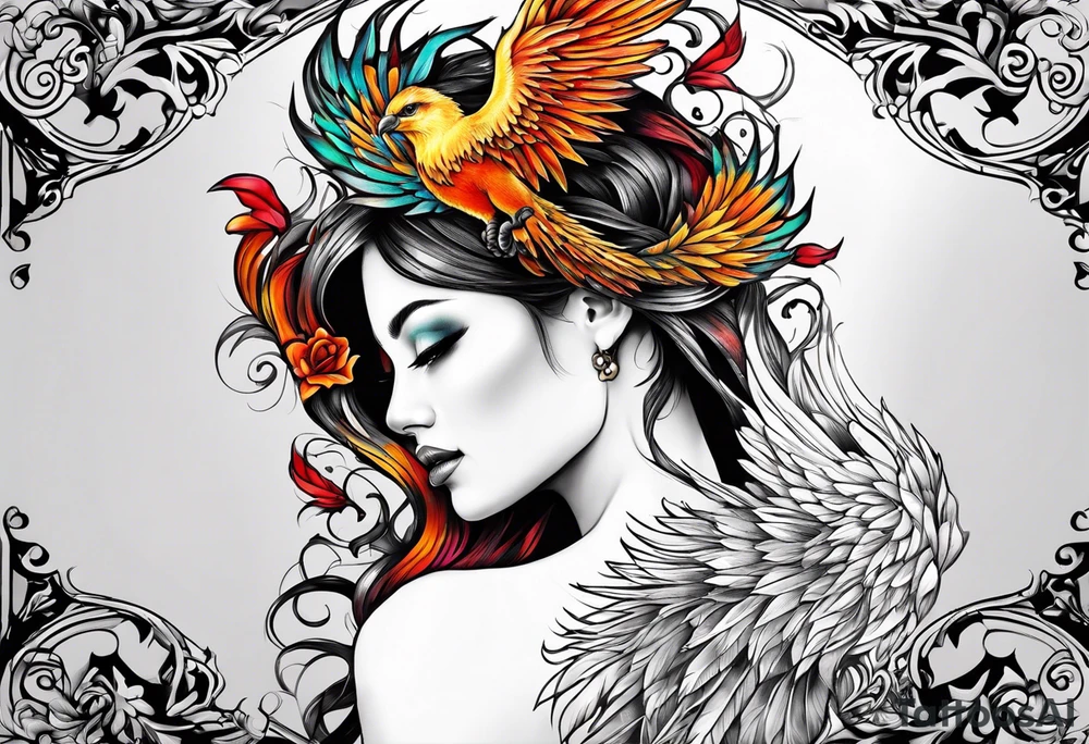 femme nu avec un tatou de phoenix tattoo idea