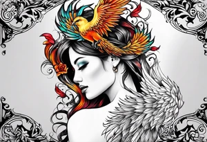 femme nu avec un tatou de phoenix tattoo idea
