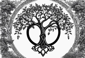 the roman numeral 4 surrounded by a tree of life. a small apple in the tree.  the roots of the tree have a roman numeral 1, 2 and 3 within them. its a tattoo for my left shoulder. tattoo idea
