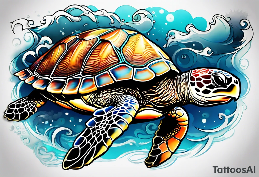 beachy seashell sea turtle tattoo idea