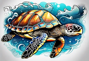 beachy seashell sea turtle tattoo idea