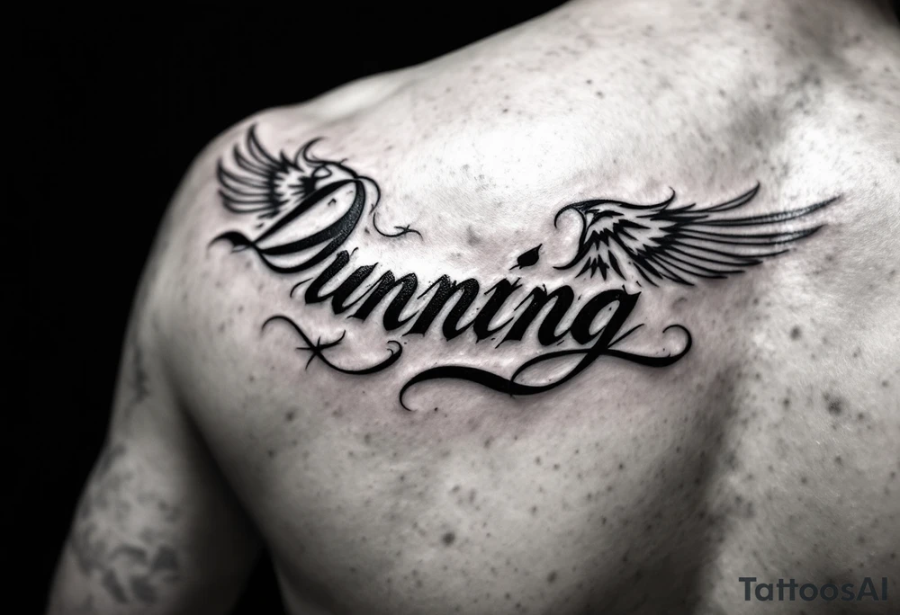 Dunning, details include Sharp falcon wing, manly bold roman font,tribal design tattoo idea