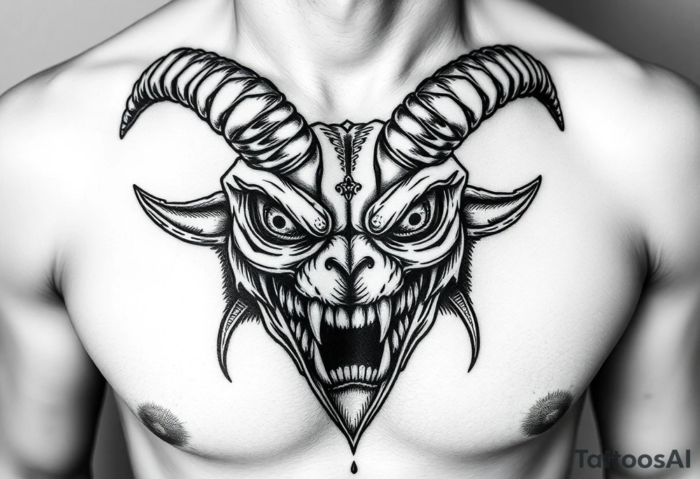 Scary teeth alien eyes 
Goat horns tattoo idea