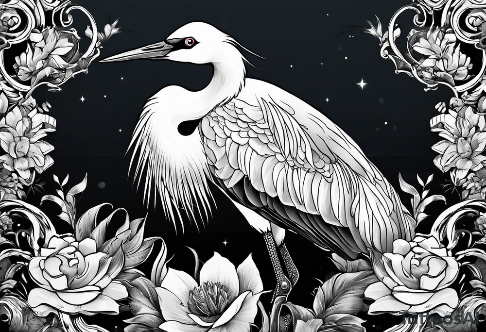 Crane. Realistic. Linework. Black work. tattoo idea