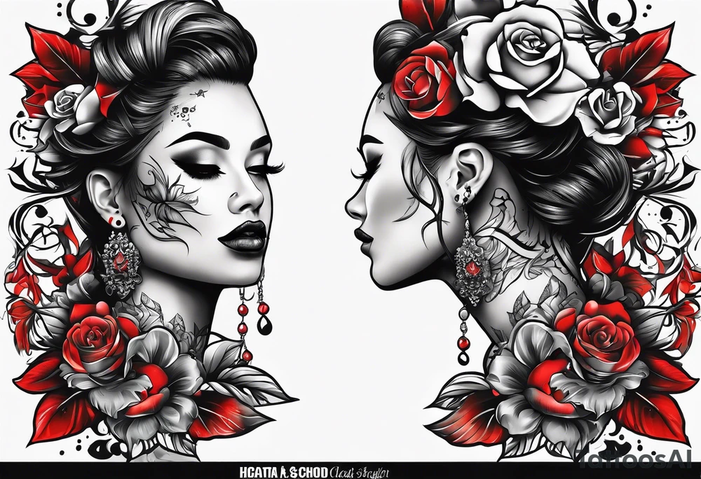 neck tattoo stencil about pain and struggle in new school or polka trash style tattoo idea