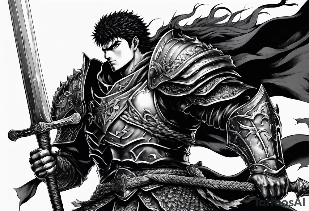 Guts from berserk with his sword in berserker armour tattoo idea