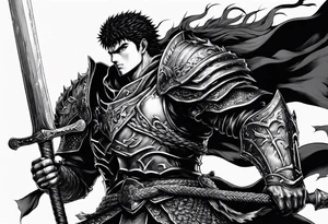 Guts from berserk with his sword in berserker armour tattoo idea