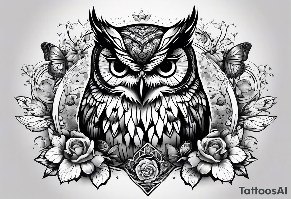 Owl and butterflies tattoo idea